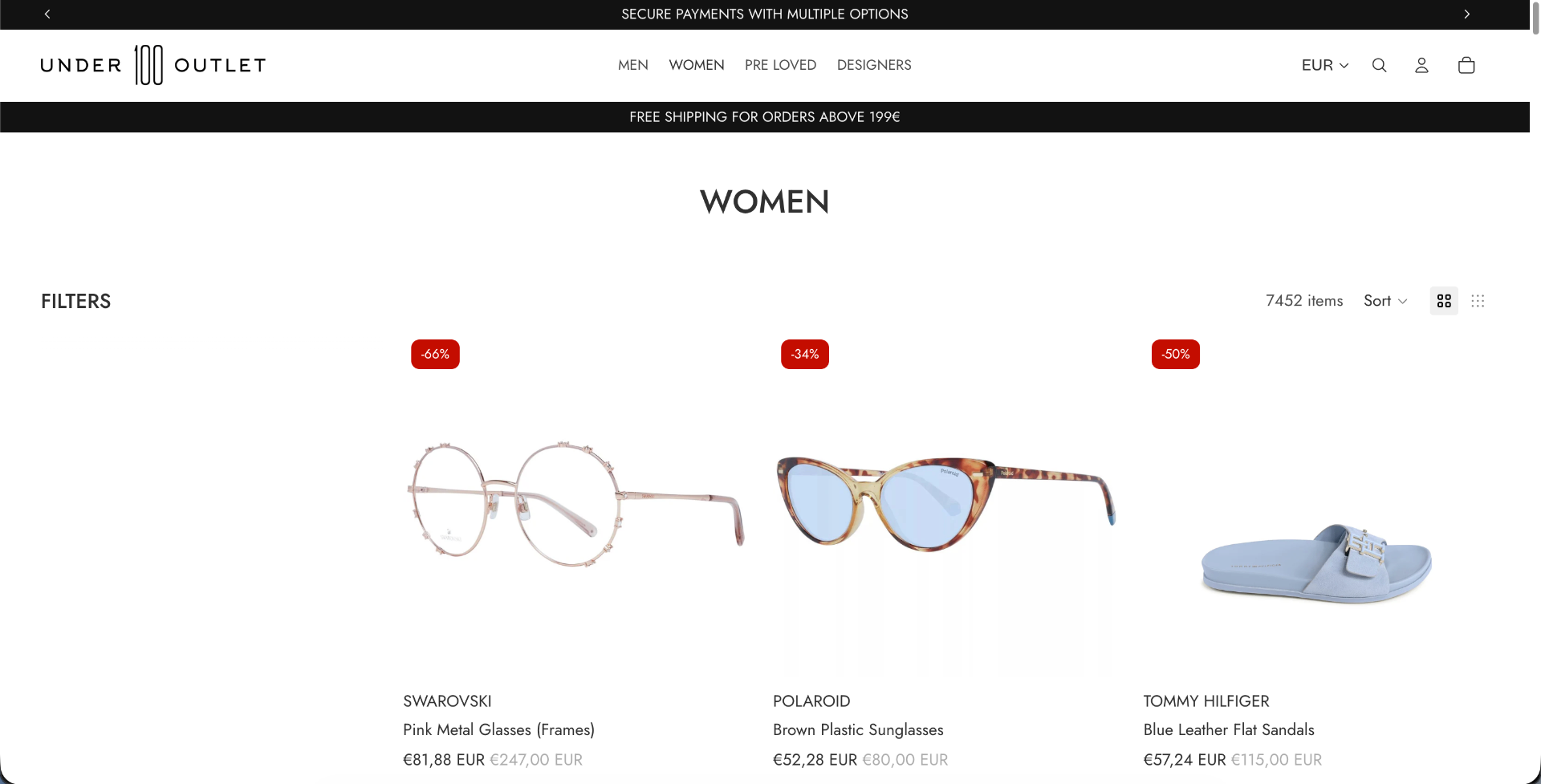 Under 100 Outlet website preview